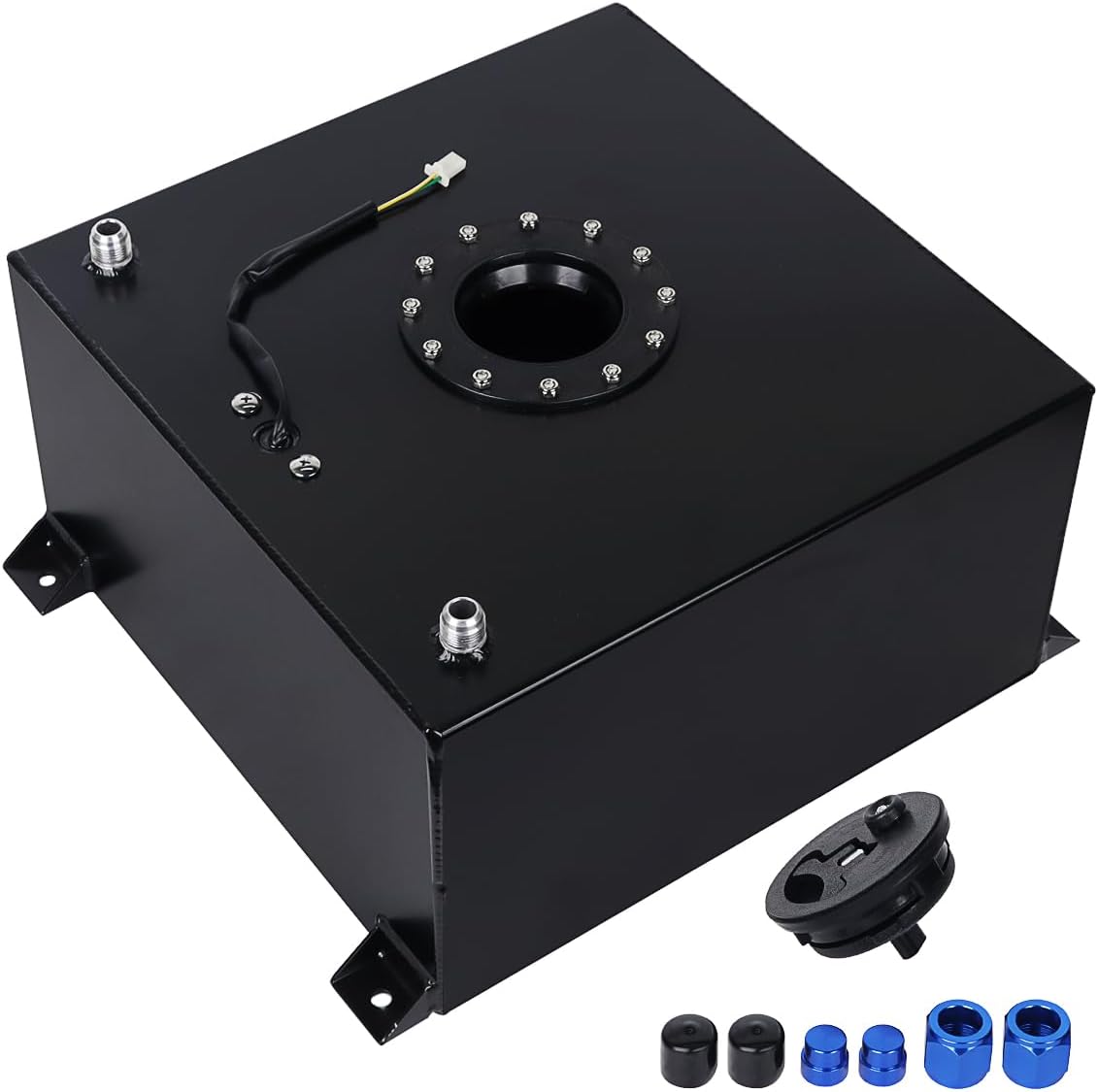 Universal 10 Gallon 40L Fuel Cell Tank with Cap and Level Sender Polished Aluminum Black