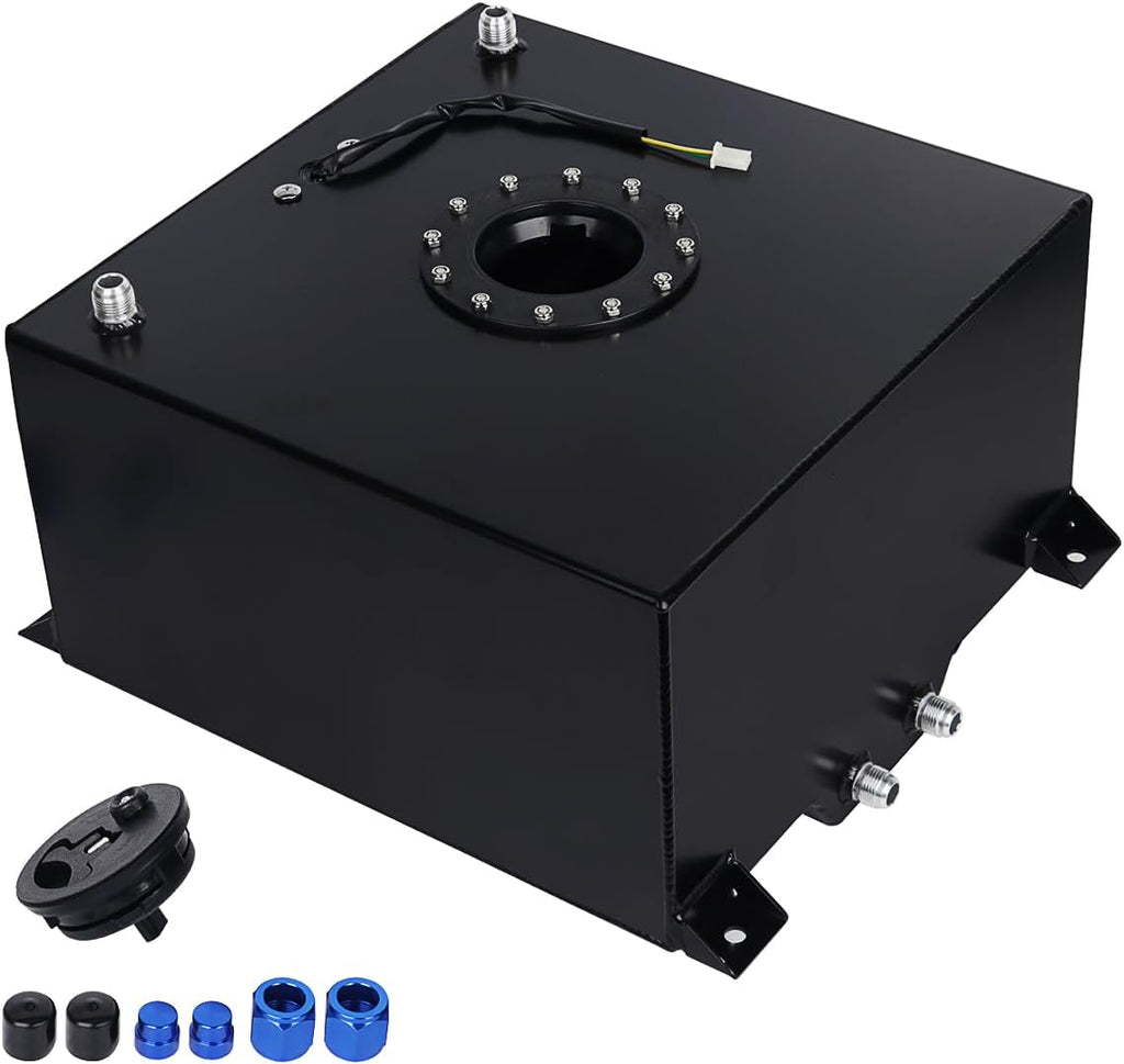 Universal 10 Gallon 40L Fuel Cell Tank with Cap and Level Sender Polished Aluminum Black