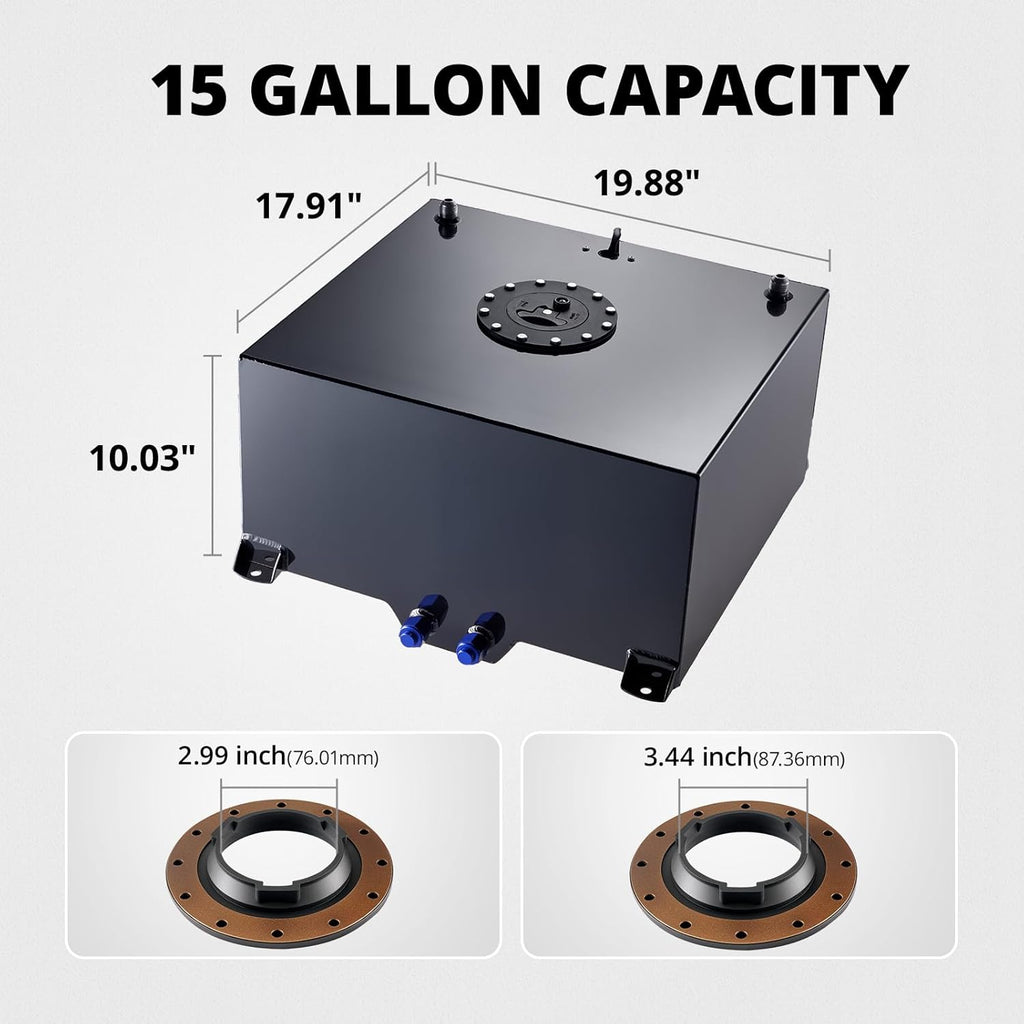 15 Gallon Fuel Cell Gas Tank Aluminum with Level Sender Black Street Drift