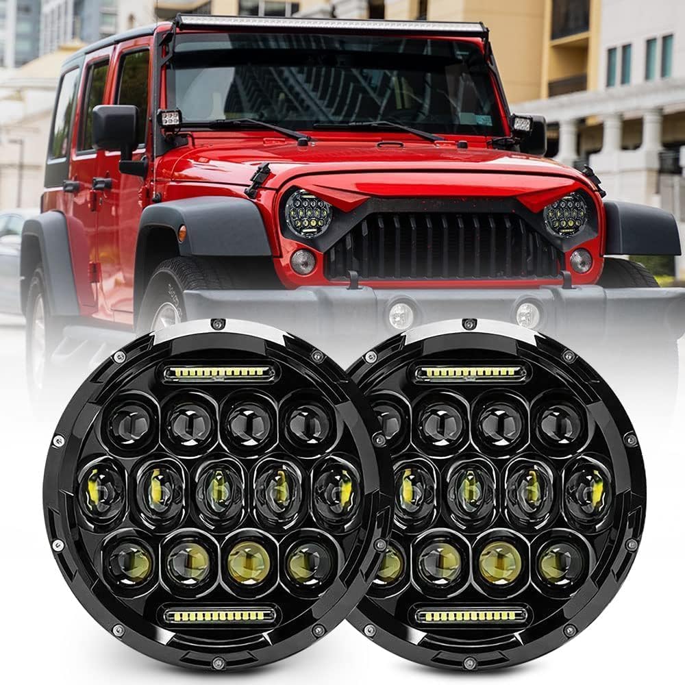 Upgraded NEW 2000% Bright Jeep wrangler headlights（Black）+JK Tail Lights (Smoke) LED lights for Jeep Wrangler JK/TJ/LJ 1997-2020(headlights), Jeep Wrangler JK JKU 2007-2018(taillights)